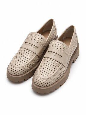 Dolce Vita Cream Perforated Leather Loafers